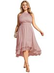 Ever-Pretty Women's A Line Halter Sleeveless Curvy Pleated Glitter Plus Size High Low Knee Length Semi Formal Dress 31977-DA, Dusty Rose, 26