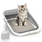 TomteNisse Open Top Cat Litter Box, Large Foldable Cat Potty Height-Adjustable Sides Anti-Splash, Open Air Kitty Litter Pan No Smell, Cat Toilet Easy Clean with Cat Litter Scoop (Gray)