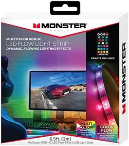Monster 6.5ft Multicolor/Multi-Zone LED Rainbow Flow Light Strip, Customizable Colors/Flash Modes/Brightness With Remote Control, Backlight HDTVs/Computer Desktops