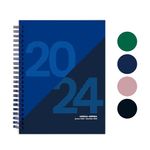 Rileys 2024 Weekly Planner - Geographic Annual & Monthly Agenda Planner, Flexible Cover, Notes Pages, Twin-Wire Binding (20 x 15 cm, Blue)