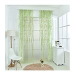 Lalang 1pcs Leaf Tulle Voile Curtains Sheer Curtains Window Balcony Room Decoration Curtains (green)