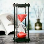 Hourglass Timer 60 Minute, Black Wooden Frame Decorative Sand Timer (Red Sand, Large Size)