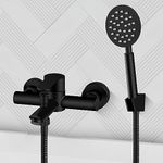 brassqueen Matte Black Bathroom Tub Faucet Single Lever Handle Dual functions Wall Mount Stainless Steel Diverter Switches Bathtub Shower Faucet with Handheld Sprayer Bath Shower Mixer Tap