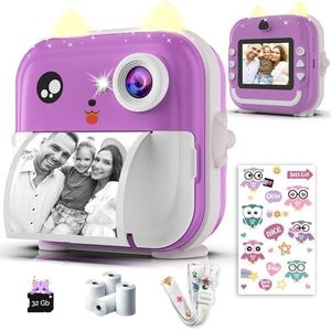 Macchina Fotografica Bambini Istantanea - 1080P HD, 48MP, 32G Card, Bluetooth, App Gratuita, 4 Rotoli DI Carta Da Stampa, Adesivi, Filtri Divertenti - Fotocamera per Bambini 3-12 Anni