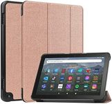 SATURCASE Case for Amazon Fire HD 8 2022 / HD 8 Plus 2022 (12th Generation), PU Leather Flip Foldable Folio Stand Slim Light Auto Wake Up/Sleep Protective Tablet Cover (Rose Gold)