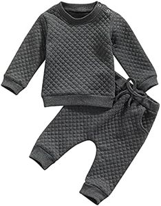 Newborn Baby Boy Girl Clothes Gender Neutral Sweatsuit Unisex Solid Outfit Long Sleeve Warm Pullover Pant Set, Grey, 12-18 Months