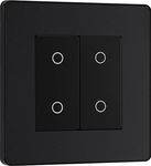 BG Electrical Secondary/Slave Double Touch Dimmer Light Switch, 2 Way, Screwless Front Plate, Evolve, Matt Black, PCDMBTDS2B