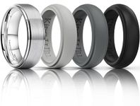 King Will Silicone Rings for Men 8mm Tungsten Wedding Band - Men's Wedding Ring Set - Rubber Wedding Bands, and Workout Rings for Men with Step Edge Design - Available in Silver Gray Black 7