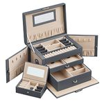 SONGMICS Jewellery Box 3 Layers, Jewellery Organiser with 2 Drawers, Jewellery Case with Portable Travel Case, with Handle, Lockable, Gift Idea, Slate Grey PU Cover, Sand Beige Lining JBC121G01