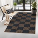 Lahome Checkered Easy Jute 3x5 Rug, Black Living Room Bedroom Area Rug Washable Farmhouse Rugs for Entryway, Neutral Checkerboard Throw Rug Non Slip Indoor Outdoor Carpet for Dorm Porch Deck