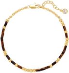 MEVECCO Gold Morse Code Bracelet for Women 18K Gold Plated Tiger Eye Stone Mixed Bracelets Handmade Gold Custom Morse Code Chain Bracelet Stack Jewelry Gifts