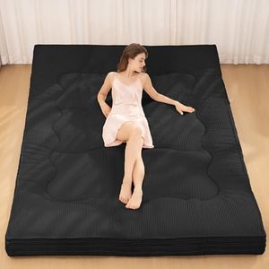 NLDD Futon Mattress Queen Size, 4" Thicken Japanese Futon Mattress Sleeping Pad, Corduroy Foldable Floor Mattress, Roll Up Tatami Mat for Adults Guest Room Bedroom, Black