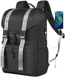 DTTO Travel Laptop Backpack, Water Resistant Backpack with USB Charging Port, Anti-Theft Flap Vintage College Computer Backpack Business Work Bag Fits 15.6 Inch Notebook for Men and Women, 23L Black