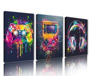 Tucocoo Gaming Wall Art Graffiti Headphones Pictures Game Controller Paintings Posters Prints Canvas Abstract Art Modern Artwork Home Decor for Living Room Bedroom Framed Ready to Hang (14"x20"x3Pcs)