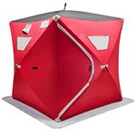 GYMAX Pop-Up Ice Fishing Shelter, Waterproof & Windproof Ice Tent with Carrying Bag, Zippered Door, Ice Anchors, Portable Ice Shelter for Outdoor (2 Person)