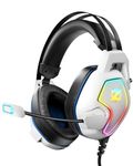 Ozeino Gaming Headset with Microphone for PC PS4 PS5 Laptop Xbox Series S|X, 50mm Driver, RGB Light, Flexible Mic, Extra-Large Earcups for Gaming Headphoness