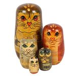 Unique Hand-Painted Cat Russian Doll - 12x6.5 Centimeters (Set of 5) - Eye-Catching Home Ornament - Perfect For Cat Lovers