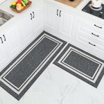 COSY HOMEER Kitchen Rugs 2 Pieces, 61x90cm+61x152cm, Absorbent and Stain-Resistant Kitchen Mats Non-Slip, Machine Washable Kitchen Runners Floor Mat Rugs for Kitchen, 100% Polypropylene,Grey