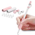 Delidigi 2 Pack iPencil Grip Ergonomic Sleeve Silicone Anti-Lost Replacement Cap Accessories Set Compatible with Apple Pencil 1st Generation (White, Pink)