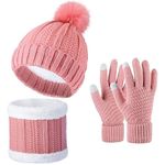 Tomorrow Winter Cap, Neck Warmer Scarf with Touch Gloves Set | Beanie Style | 3 Piece Set - Stay Warm and Stylish this Winter (Style 01, Pink)