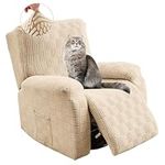 Stretch Recliner Chair Cover, 4 Piece Non Slip Recliner Armchairs Cover with Pocket, 1 Seat Reclining Chair Cover Washablem, Beige