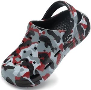 Ballaza Kids Classic Garden Clogs | Camo Graphic Unisex EVA Mules for Boys Girls Closed Toe Water Shoes with Arch Support Camo Red Little Kid 13