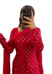 In.CottoM Womens Mirror Work Georgette Cotton Lining Attached Full Sleeve Straight Kurti for Woman (in, Alpha, M, Regular, Standard, Red)