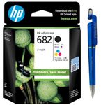 HP 682 Combo Black & Colour Ink Cartridge Bundle with ITGlobal 3 in 1 Multi-Function Creative Mobile Phone Stand, Stylus Pen, Ballpoint Pen (Very Colors)