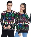 AIDEAONE Women Mens Ugly Christmas Knit Sweatshirt Novelty Pullover Jumper Black Green Tree Xmas Sweater Size L