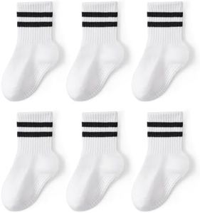 Bearbay Non-Slip Toddler Grip Socks with Anti Skid Soles,Unisex Cotton Crew Ankle Socks for Baby Boys Girls Kids 6 Pairs