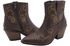 Western Cowboy Boots for Women with Side Zippers - Durable Stack Heel and Ankle Style Cowgirl Boots - Comfortable Faux Leather Cowboy Boots for Women & Teen Girls, Dark Brown, 7