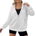 Zeagoo Women's Oversized Sweatshirt Full-Zip Hooded Jacket Long Sleeve Lightweight Zip Up Hoodie White