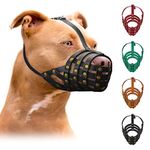 MUROM Pitbull Dog Muzzle Leather Amstaff Staffordshire Terrier Breathable Basket with Adjustable Straps Black Brown Green Red (Black), Black, Brown, Mint Green, Red (LM-1)