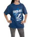 Calhoun NHL Womens Oversized Loose Fit Drop Shoulder Vintage Style Acid Wash Crewneck Short Sleeve T-Shirt (Tampa Bay Lightning, Large/X-Large)