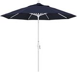 California Umbrella 9' Round Aluminum Market Umbrella, Crank Lift, Collar Tilt, White Pole, Sunbrella Navy