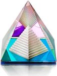 Crystal Pyramid Figurine Collectible, Rainbow Color Prism Desk Ornament Glass Paperweight with Gift Box for Decoration (80mm / 3.1inches)