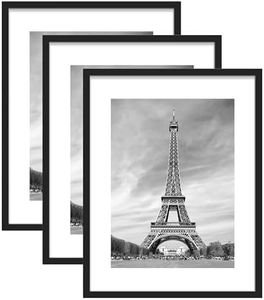 Abtgt 18x24 Picture Frame Set of 3, Display Pictures 16x20 with Mat or 18 x 24 Without Mat, Poster Frame for Wall Mounting Display, Black