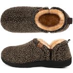 LongBay Men's Fuzzy Slippers Comfy Memory Foam House Shoes Slip-On Warm Winter Indoor Outdoor with Elastic Gores Coffee 11-12