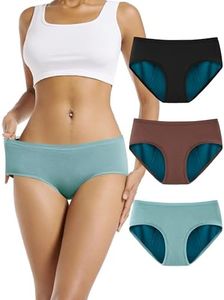 TIICHOO Period Underwear for Women Heavy Flow Period Menstrual Panties Leakproof Incontinence Underwear 3 Pack (Black/Turquoise/Brown, Large)