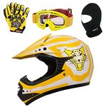 Zorax Yellow L (53-54cm) Children Kids Motorbike Helmet & Gloves L(7cm) & Goggles & Balaclava - Dirt Bike Off Road Motocross Helmet ECE2205