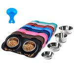 Hubulk Pet Dog Bowls 2 Stainless Steel Dog Bowl with No Spill Non-Skid Silicone Mat + Pet Food Scoop Water and Food Feeder Bowls for Feeding Small Medium Large Dogs Cats Puppies (S, Black)