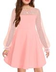 Arshiner Girls Dress Plain Long Sleeve Kids Autumn Winter Casual Skate Dress High Waisted A-line Dresses Rose 150