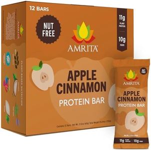 AMRITA Apple Cinnamon Vegan Protein Bars – 15g Plant-Based Protein – Gluten, Soy, Peanut & Dairy-Free – High Fiber, Low Sugar Meal Replacement Bars – Ideal Breakfast, Snack, or Energy Boost