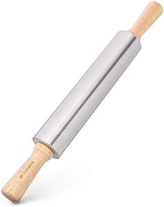 Navaris Stainless Steel Rolling Pin - 17" Non Stick Metal Roller with Wood Handles for Baking, Cooking, Cookies, Biscuits, Pizzas, Dough, Pastry