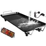 Inllex Large Rectangle Table Top Electric Teppanyaki Grill, 1400W BBQ Barbecue Griddle Hot Plate Non-Stick Coating and Speedy Heat Up Desktop Cooking for Family Gathering Dinner Party Indoor Outdoor