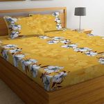 NEW LEAF Premium Cotton Elastic Fitted Double Bedsheets with 2 King Size Pillow Covers | Double Bed with All Around Elastic 200 TC Supersoft | Size - 72 King Sizex78+10 inches |Yellow White