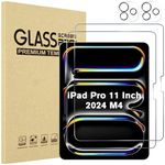 ProCase 2+2 Pack Screen Protector for iPad Pro 11 inch 2024 (M4) A2836 A2837 A3006 with Camera Lens Protector, Tempered Glass Film for iPad Pro 11" 5th Gen -2Clear