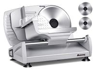 MIDONE Meat Slicer 200W Electric Deli Food Slicer with Two Removable 7.5’’ Stainless Steel Blade, Adjustable Thickness for Home Use, Child Lock Protection, Silver