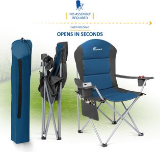 SUNMER Padded Folding Camping Chairs, Set of 2 – Cup Holder, Side Pockets, Dark Blue