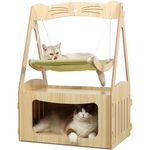 Hibtn Cat Bed,Cat House,Cat Hammock Bed Cat Swing Chair,Wood Breathable Pet Furniture Gift for 2 Cats and Small Dogs Cat Sleeping Bed Double